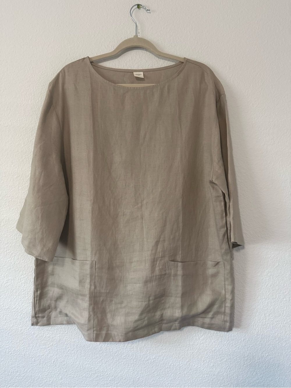 Lintico 100% Linen Relaxed Linen Pocket Tunic Top - Taupe Size L - Picture 4 of 16